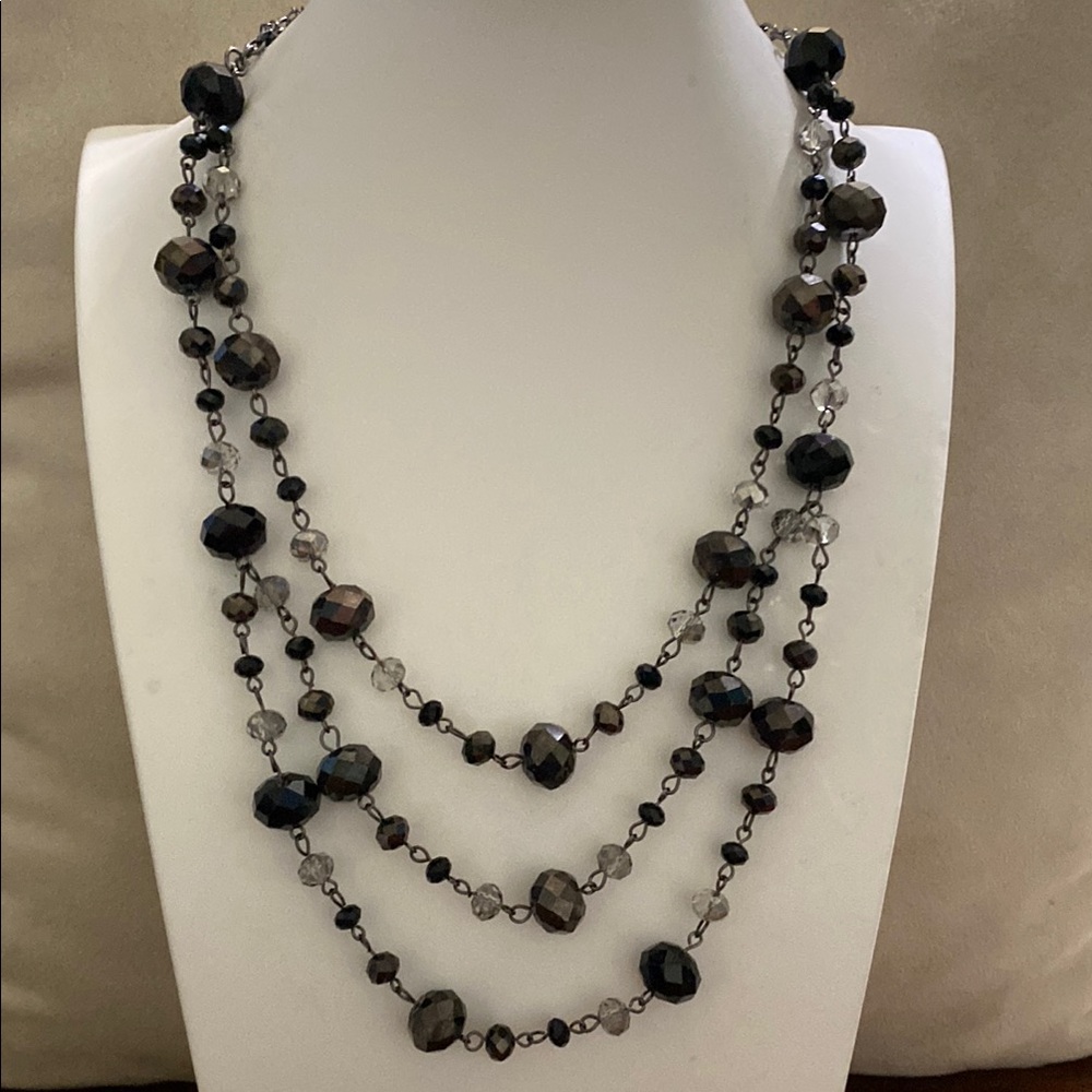 10/$10 Black crystal glass three tier Beaded Necklace